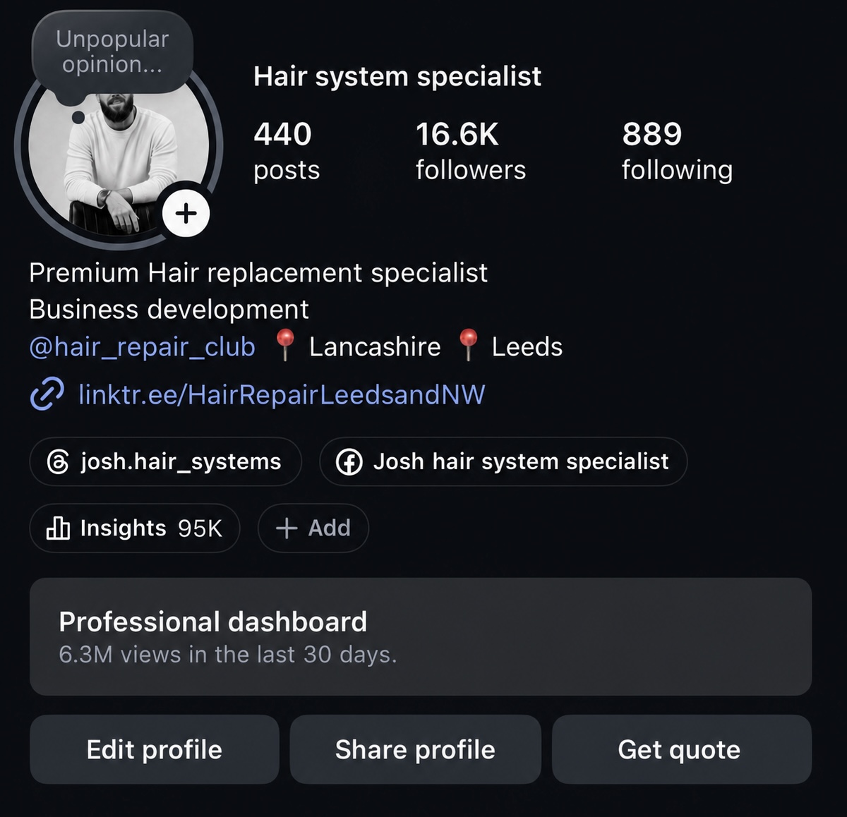 Instagram profile after Content Academy showing 16.6K followers